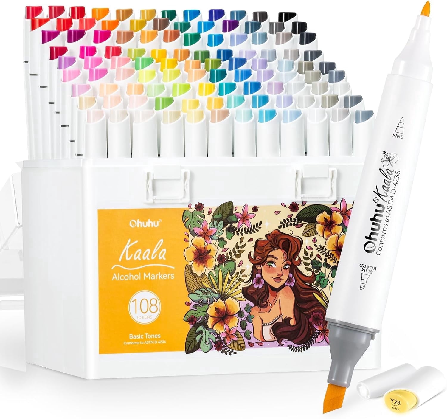 Ohuhu Alcohol-Based Markers, 108 Colors, Dual Tips Fine & Slim Broad, Refillable Art Markers for Drawing & Coloring- Kaala