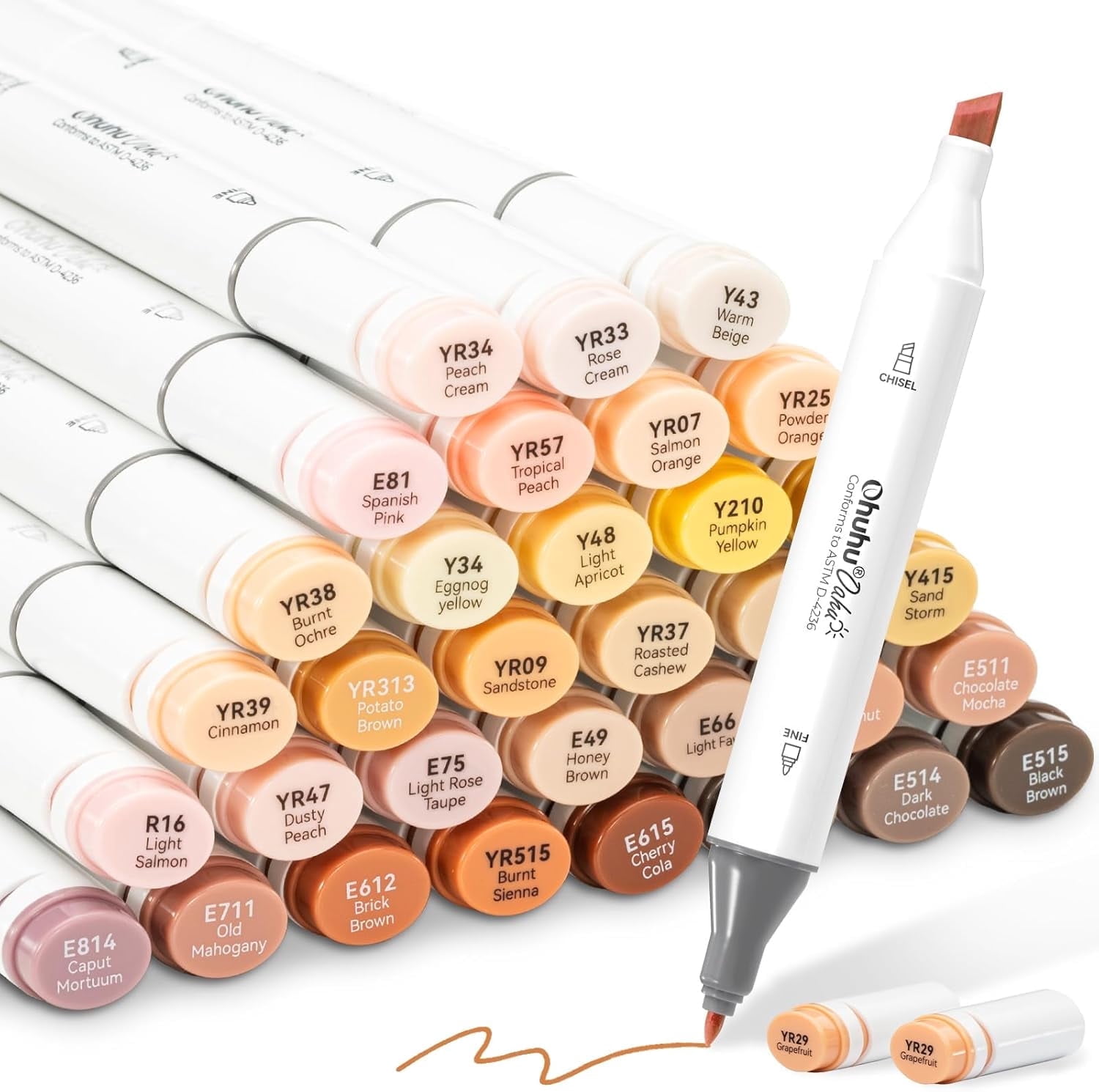 Ohuhu Alcohol Markers 36 Skin-Tone Colors for Portrait Illustration- Chisel & Fine - Oahu of Ohuhu Markers - Refillable