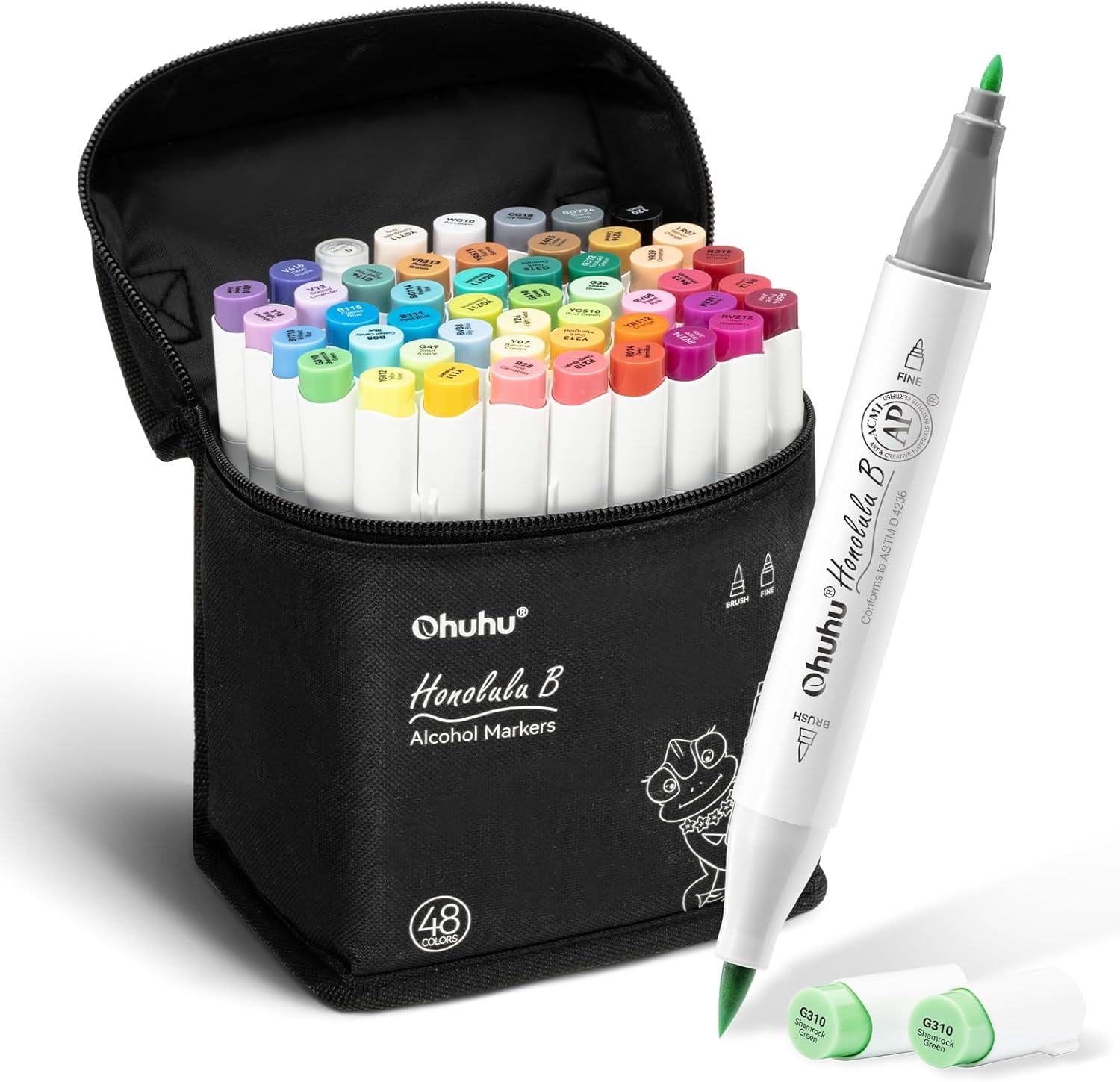 Ohuhu Alcohol Markers 48 Colors -Brush & Fine -Honolulu B -Refillable  for Artist Adults Coloring Illustration
