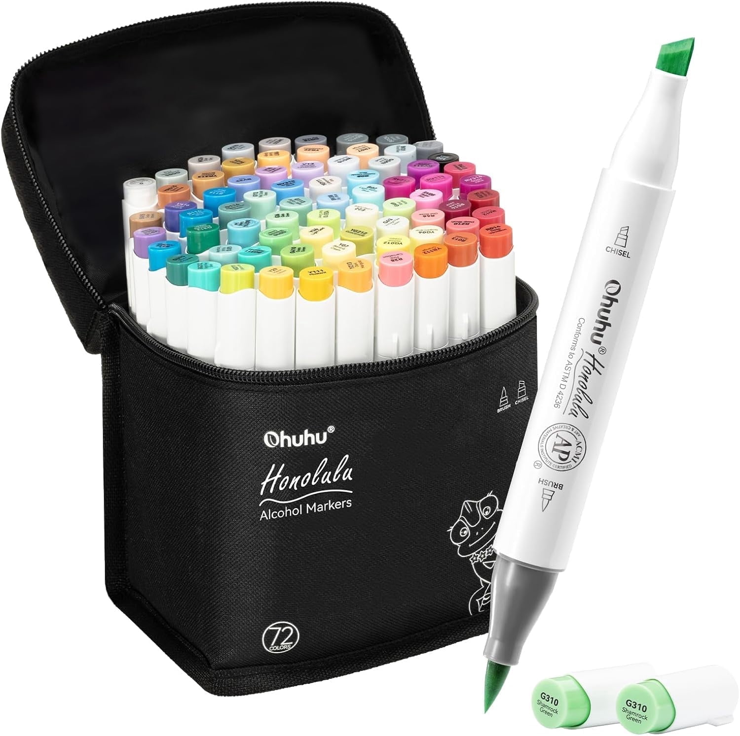 Ohuhu Alcohol Markers Brush Tip - 72 Colors for Artist Illustration - Chisel & Brush Dual Tips - Honolulu - New Color Codes