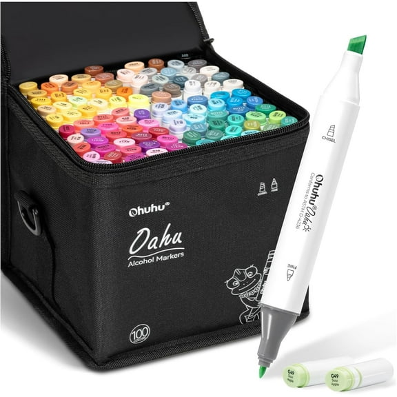 Ohuhu Alcohol Markers Chisel & Fine Dual Tips - 100 Colors - Oahu Series of Ohuhu Markers