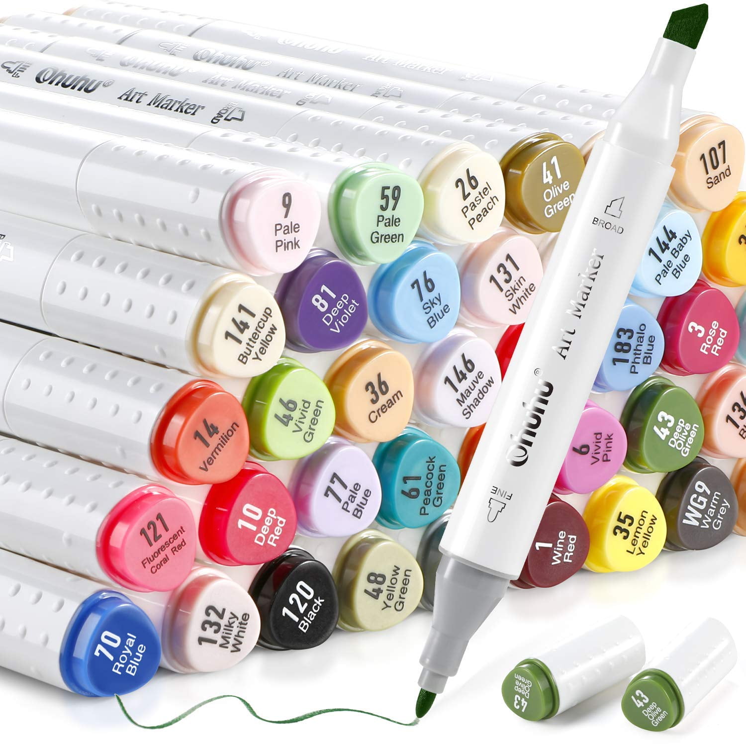 Ohuhu Alcohol Markers Brush Tip - Double Tipped Art Marker Set for