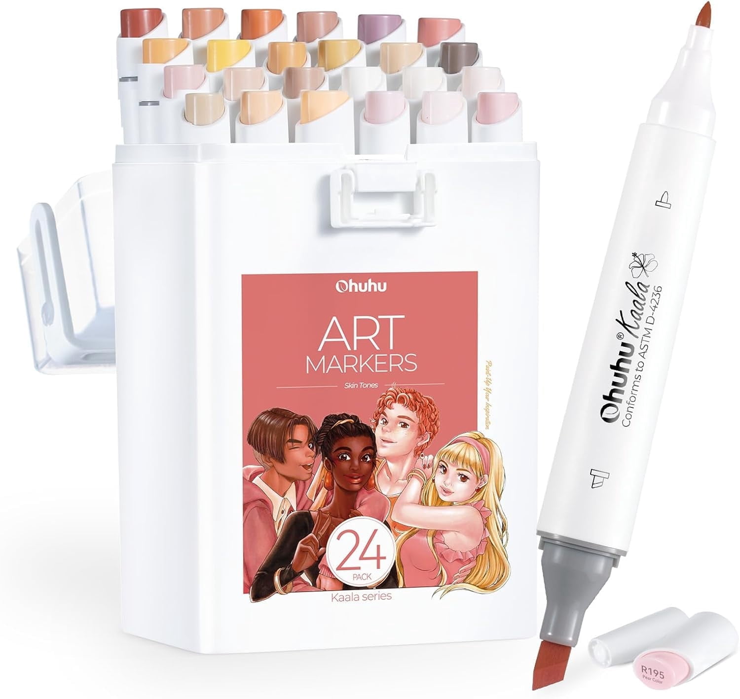 Ohuhu 24 Skin Tone Alcohol Markers, Slim Broad and Fine Tips, Refillable, for Artists, Kaala Series