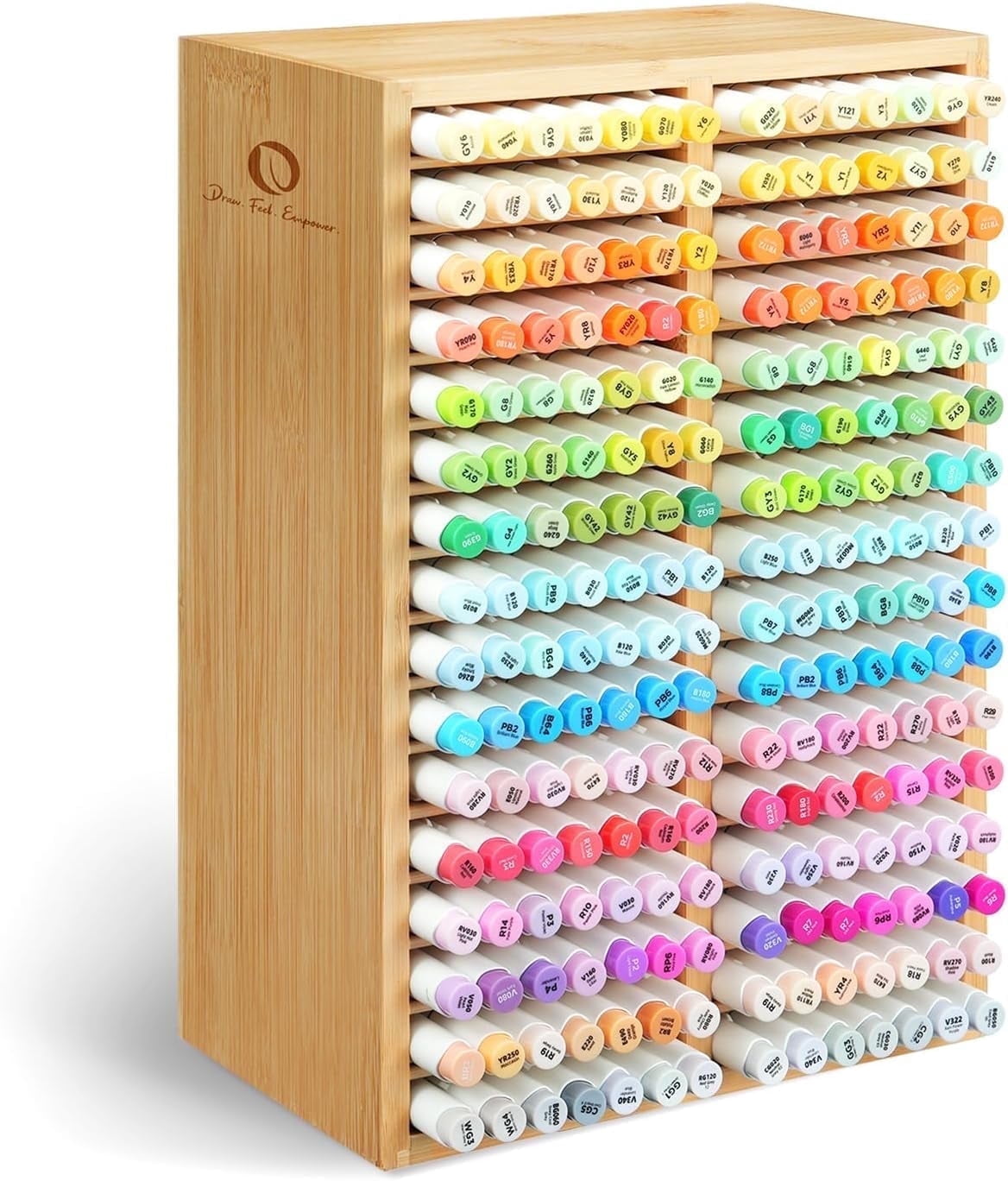 Ohuhu Bamboo Marker Organizer, Holds 224 Markers, 32 Compartments for Desktop, Pens, Oahu Series