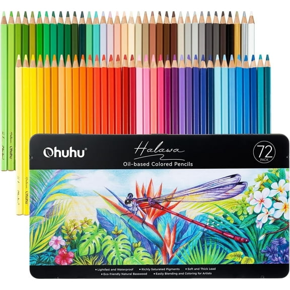 Ohuhu Colored Pencils Set, 72 Oil-Based, Soft Core, for Portrait, Landscape, Artists & Beginners, Halawa