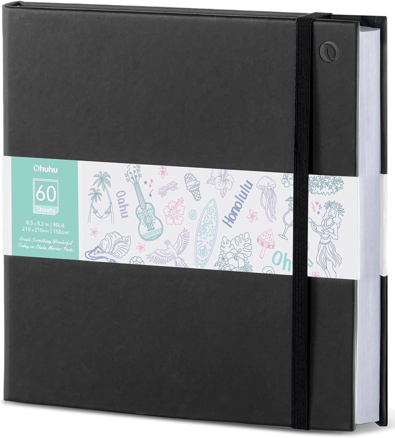 Ohuhu Double-Sided Marker Pad, 8.3"x8.3",60 Sheets/120 Pages, 90 lb/150 GSM Smooth Paper, Hardcover Sketchbook for Alcohol Markers & Paints