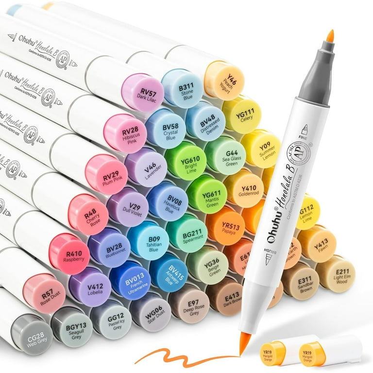 Ohuhu, Fine & Brush Tip Markers, 48 Mid-Tone Refillable Set