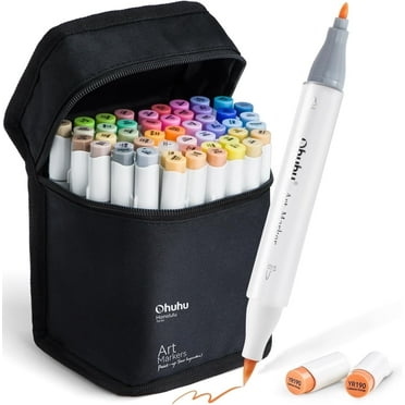 Ohuhu Fine & Brush Tip Mid-Tone Markers - 48 Color Alcohol Based Art Markers for Adults - Refillable