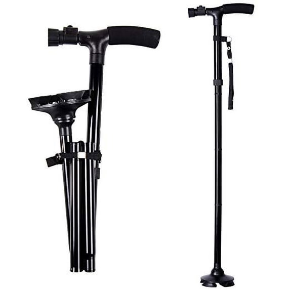 Ohuhu Folding Walking Cane with LED Light, Adjustable Walking Stick with Carrying Bag for Fathers Mothers Gifts