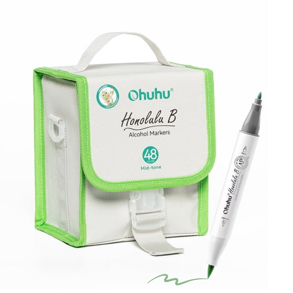 Ohuhu Honolulu Serie 48 Mid-Tone Color Markers Set Brush-and-Fine Dual Tips Alcohol Art Markers-Unique Packaging