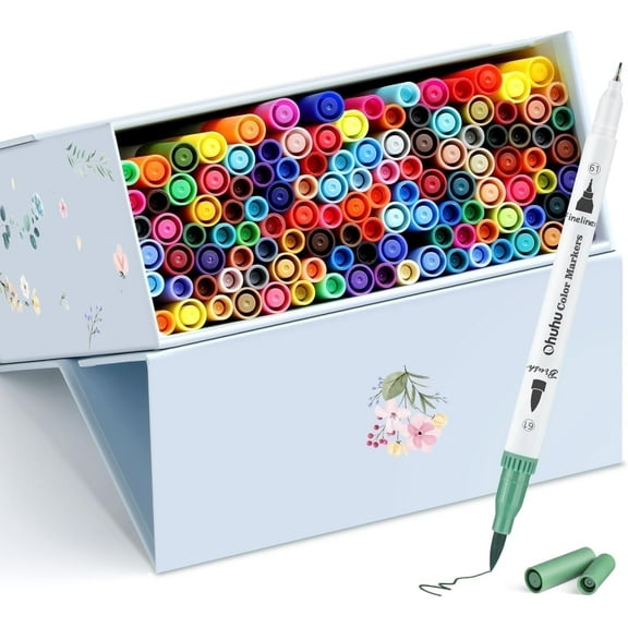 Ohuhu 120-Color Water-Based Markers Set, Fineliner & Brush Dual Tips for Art & Sketching