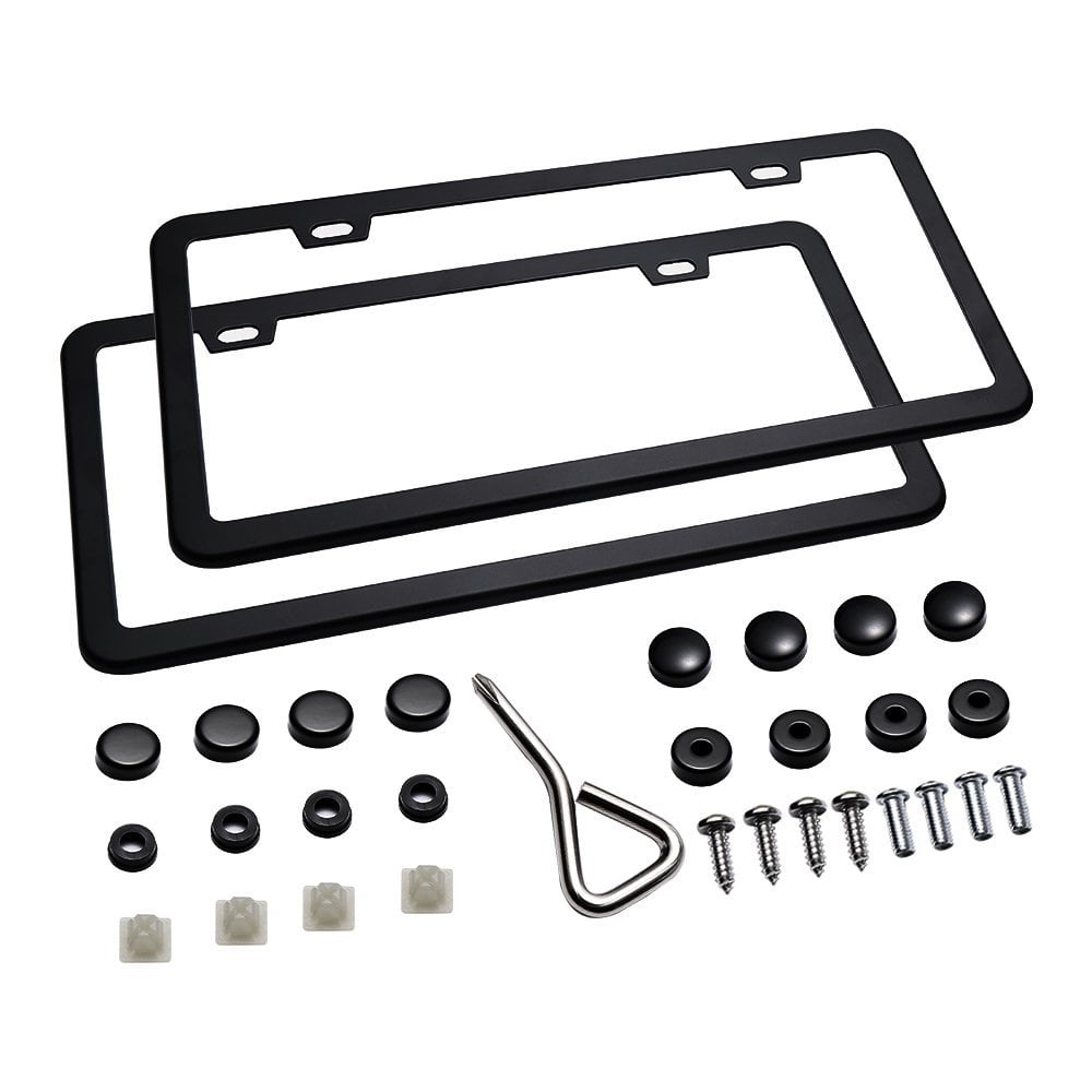 Ohuhu Matte Aluminum License Plate Frame with Screw Caps (2 Pieces