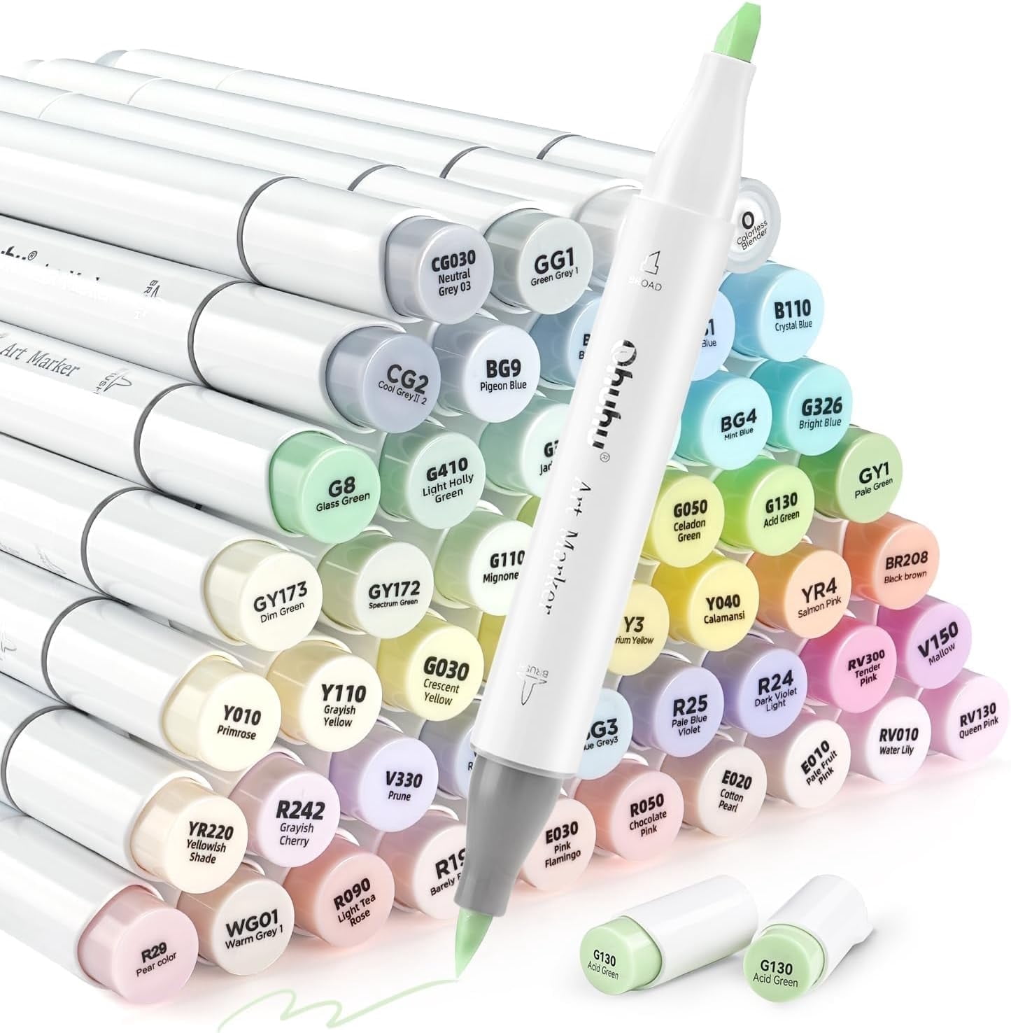 Ohuhu Alcohol Based Markers - 48 New Pastel Colors - Blossoming, Brush & Chisel Tips - Honolulu