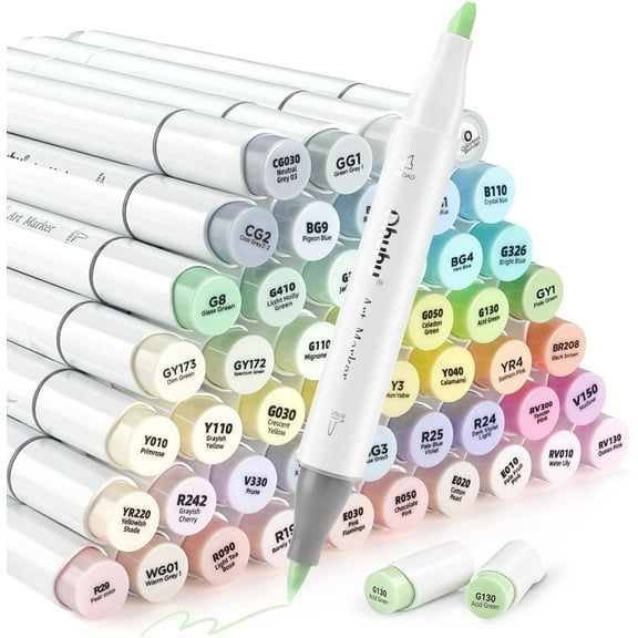 Ohuhu Alcohol Based Markers - 48 New Pastel Colors - Blossoming, Brush & Chisel Tips - Honolulu