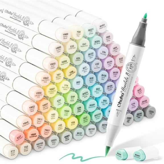 Ohuhu Pastel Markers Alcohol Based -96 Pastel Colors of Sweetness & Blossoming - New Color Codes - Brush & Fine - Honolulu B