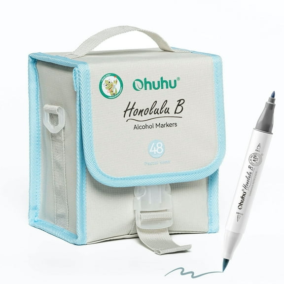 Ohuhu 48 Pastel Markers Brush Tip, Alcohol-based Brush & Fine Double Tipped Markers +1 Blender -Unique Package