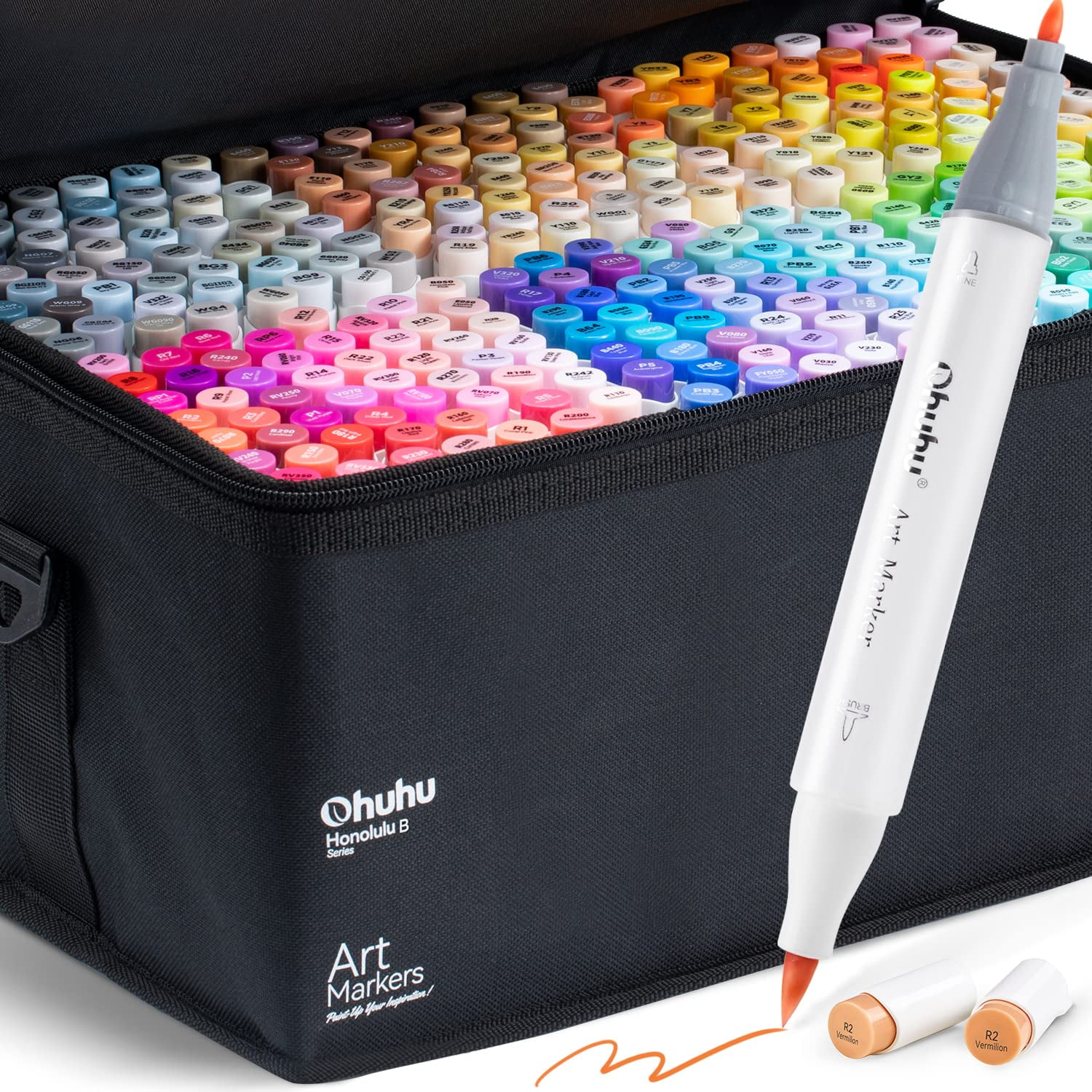 Ohuhu Refillable 320 Colors Alcohol Markers Brush Tip- Double