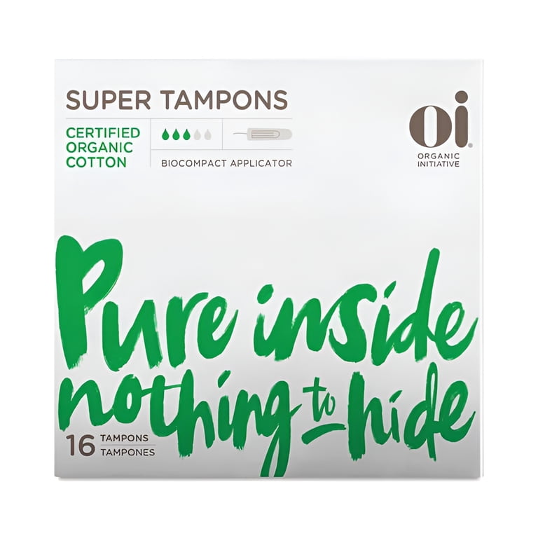 Oi Organic Cotton Tampons, Box of 16 Super Tampons, Compact Plant