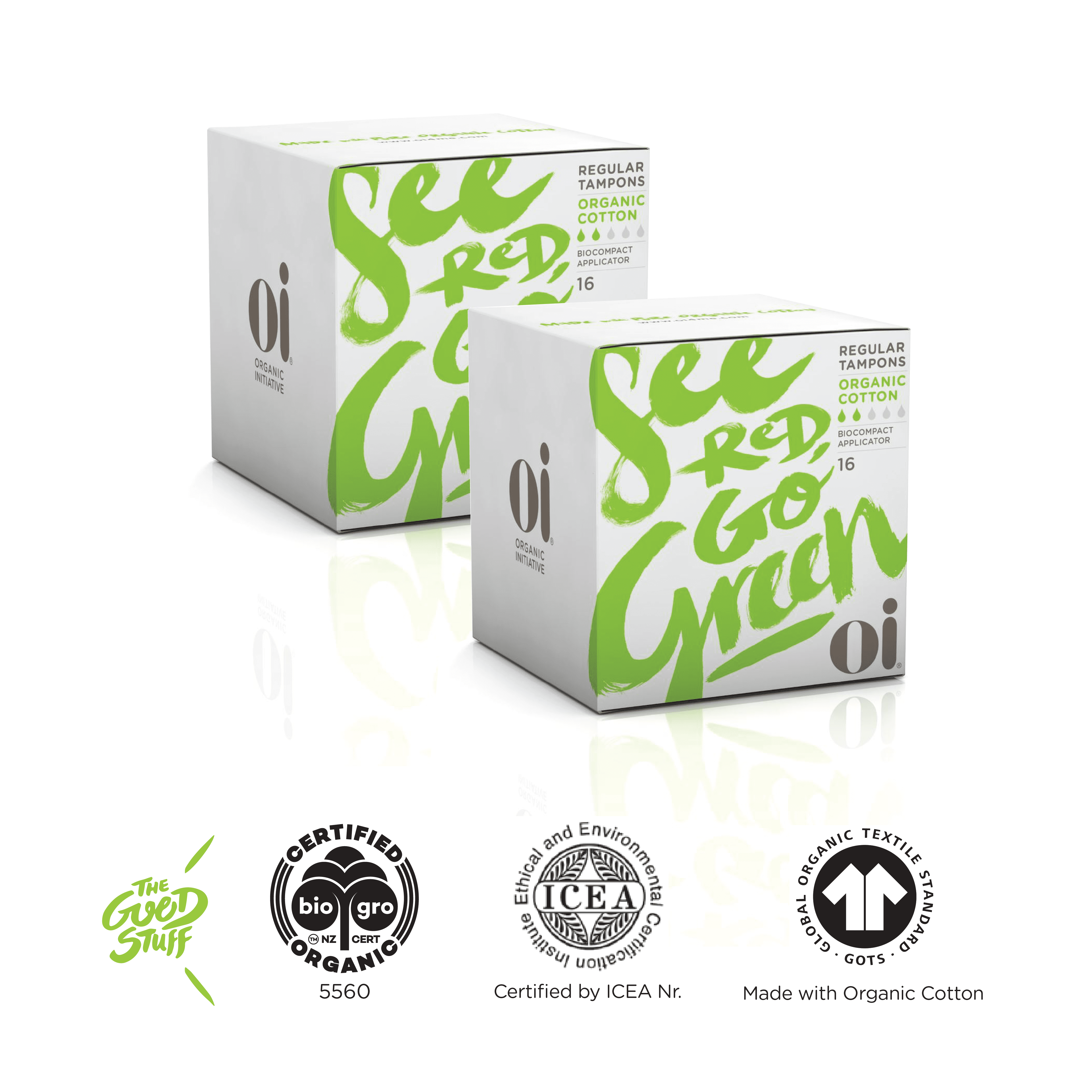 Oi Organic Cotton Tampons, Regular , Discreet Applicator, 16