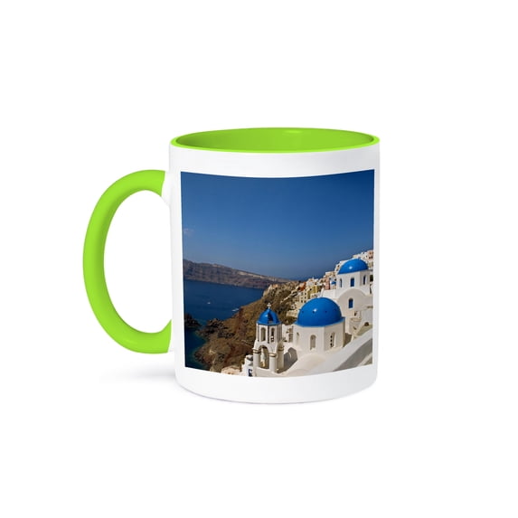 3dRose, Oia on the island of Santorini, Greece - EU12 DNY0008 - David Noyes, 15oz Two-Tone Green Mug