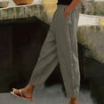 thumbnail image 1 of Oiangi Barrel Pants for Women Elastic Waist Fuax Linen Trousers with Side Button Deco Pockets Gray XL, 1 of 7