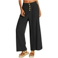 thumbnail image 1 of Oiangi Boho Cotton Linen Pants for Women Wide Leg Pant Flowy Palazzo Summer Casual Pants with Pockets Black XL, 1 of 6