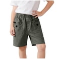 thumbnail image 1 of Oiangi Boy's Cargo Shorts Elastic Waist Long Shorts Summer Cotton School Uniform Shorts with Pockets Army Green 5-6 Years, 1 of 8