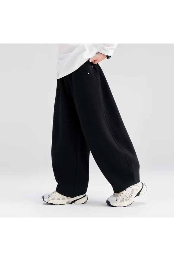 Boys Baggy Pants Elastic Waist Loose Fit Cotton Pants Summer Curved Leg Trousers with Pockets Black 12-13 Years
