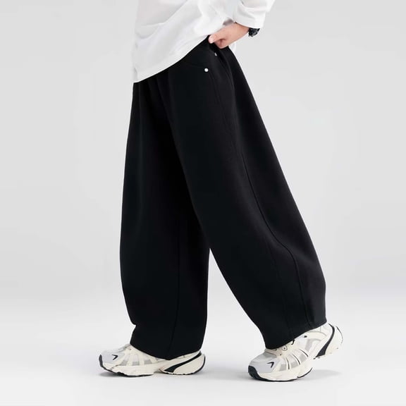 Oiangi Boys Baggy Pants Elastic Waist Loose Fit Cotton Pants Summer Curved Leg Trousers with Pockets Black 8-9 Years