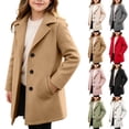 thumbnail image 1 of Oiangi Boys Girls Casual Trench Coat Kids Winter Notch Lapel Long Jacket Single Breasted Pea Coat with Pockets Red 14-15Years, 1 of 9