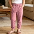 thumbnail image 1 of Oiangi Boys Girls Cotton Pants Elastic Waist Lightweight Trousers Casual Rolled Up School Uniform with Pockets Pink 12 Years, 1 of 9