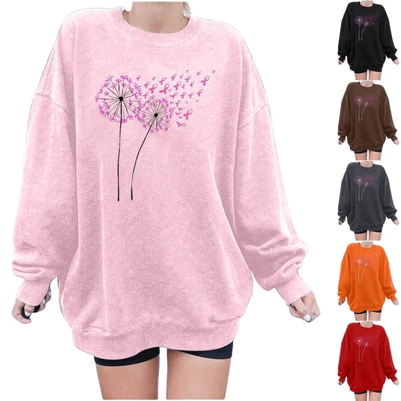 Oiangi Breast Cancer Sweatshirt for Women Pink Ribbon Long Sleeve Graphic Sweatshirts Casual Awareness Support Tops Orange 2XL