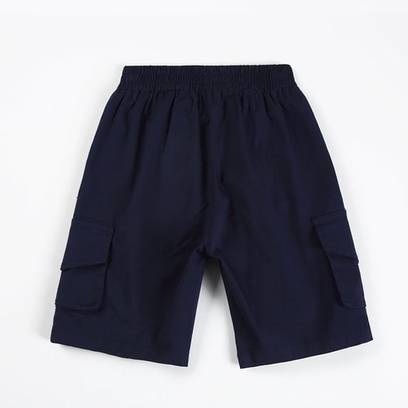 Oiangi Cargo Shorts for Boy Breathable Elastic Waist Knee Shorts School Uniform Shorts with Multi-Pockets Dark Blue 10 Years