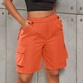 thumbnail image 1 of Oiangi Cargo Shorts for Women Elastic Waist Knee Shorts Casual Trendy Basic Long Shorts with Multi-Pockets Orange S, 1 of 9