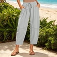thumbnail image 1 of Oiangi Cropped Barrel Pants for Women Elastic Waist Drawstring Ruched Pant Fall Casual Beach Travel Trousers with Pockets Gray M, 1 of 8