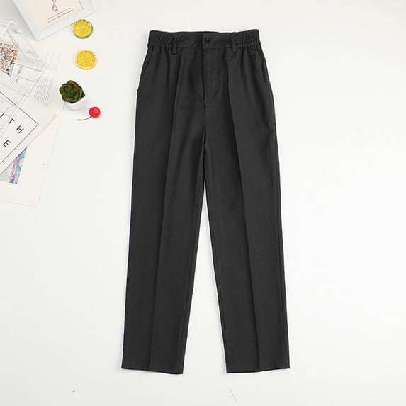 Oiangi Dress Pants for Boys Flat Front Elastic Waistband Slacks School Uniform Pants with Pockets Black 10-11 Years