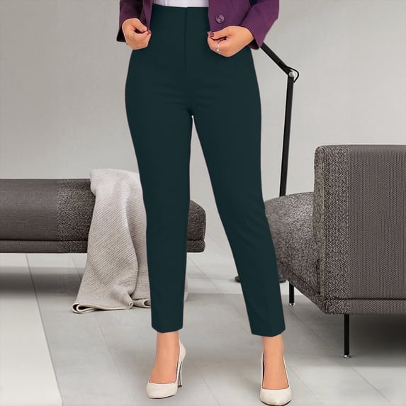 Oiangi Dress Pants for Women High Waist Stretch Casual Business Pant Fitted Plain Office Work Crop Trousers with Pockets Army Green XL