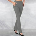 thumbnail image 1 of Oiangi Dress Pants for Women Straight Leg Elastic Waist Slacks Casual Office Work Pockets Trousers Gray XL, 1 of 6