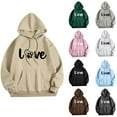 thumbnail image 1 of Oiangi Fall Hoodie for Women Love Graphic Long Sleeve Drawstring Sweatshirt Fall Winter Cozy Pullover Hooded with Pockets Khaki XL, 1 of 3