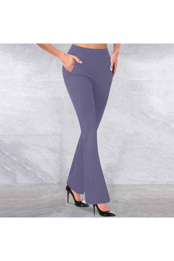Flare Leggings for Women Causal Elastic Waist Slacks Causal Business Dress Pants with Pockets Purple XL