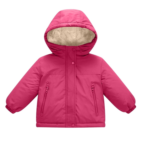 Oiangi Girl's Long Winter Warm Parka Sherpa Trimmed Collar Puffer Ski Jacket Coat Fleece Thermal Padded Jackets Hot Pink 6 Years