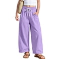 thumbnail image 1 of Oiangi Girls Beach Pants Elastic Waist Wide Leg Trousers Casual Rolled Up Pant for Summer Vacation Purple 14 Years, 1 of 8