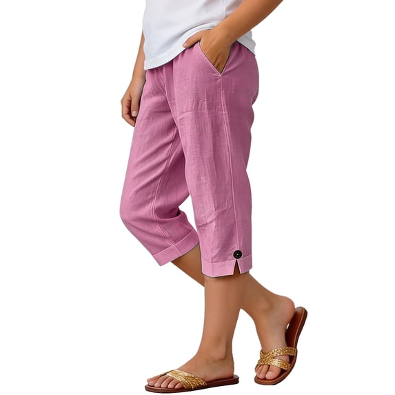 Oiangi Girls Capri Pants Elastic Waist Split Hem Capris Summer Casual Pockets Cropped Trousers for Back to School Pink 9 Years