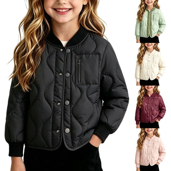 Oiangi Girls Puffer Bomber Jackets Long Sleeve Warm Winter Coat Quilted Fashion Outwear Mint Green 7-8 Years