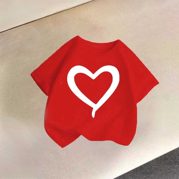 Oiangi Girls Short Sleeve T Shirts Crew Neck Heart Print Graphic Tees Summer Casual Tops for Back to School Red 9 Years