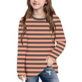 thumbnail image 1 of Oiangi Girls Striped Long Sleeve Shirts Crew Neck Lightweight Fall T-Shirt Teen Casual Daily Wear Tees Orange 13 Years, 1 of 9