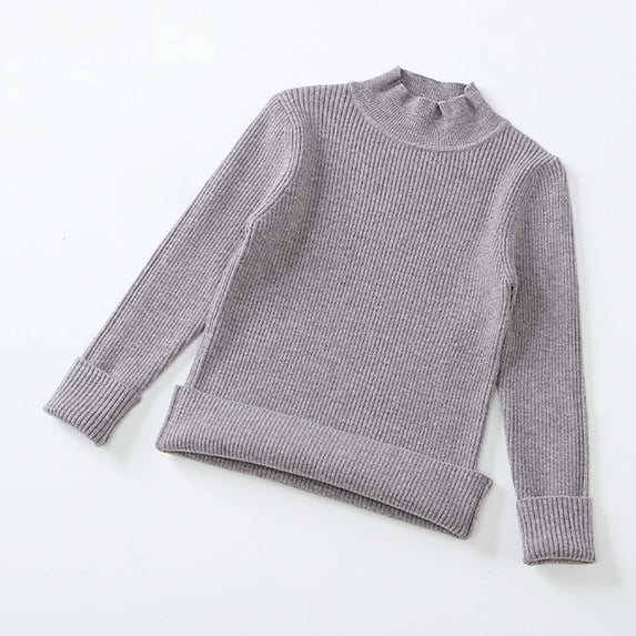 Oiangi Girls Turtle Neck Sweater Long Sleeve Cotton Knit Base Layer Fall Lightweight Cozy Pullover Tops Gray 4Years