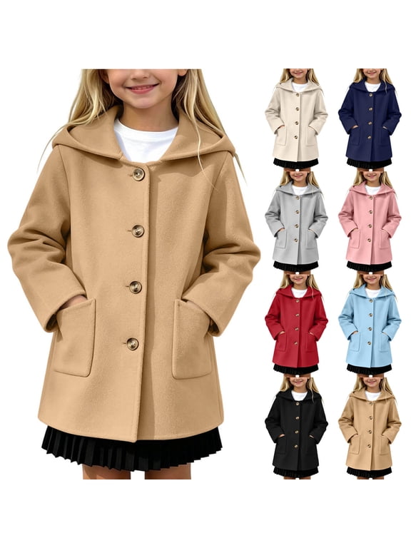 Girls Winter Coats Classic Vintage Mid-Length Peter Pan Collar Single Breasted Peacoat Overcoat Red 4-5 Years