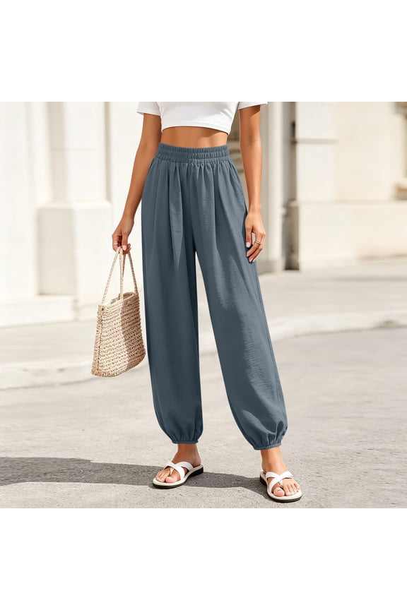 Jogger Pants for Women Elastic Waist Cinch Bottoms Joggers Fall Casual Ruched Travel Trousers with Pockets Navy XL