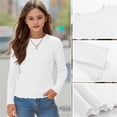 thumbnail image 1 of Oiangi Long Sleeve Shirts for Girl Ribbed Knit Crew Neck Pullover Tops Casual Lettuce Hem School Uniform White 160, 1 of 6